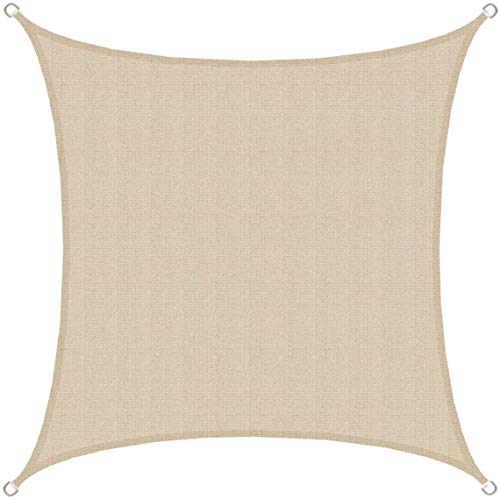 AMANKA Toldo UV - 4x4 m HDPE Vela de Protección Solar Cuadrada- Techo para Balcón Jardín Beige