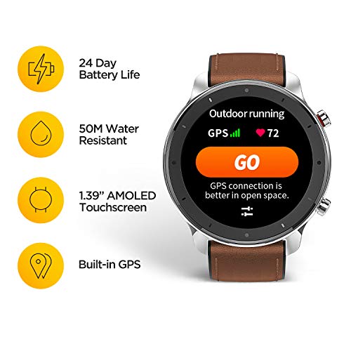 Amazfit GTR 47mm Reloj Inteligente Deportivo AMOLED de 1.39",GPS + GLONASS Integrado,Frecuencia cardíaca Continua de 24 Horas, Larga duración de batería,12 Deportes Diferentes - Acero Inoxidable