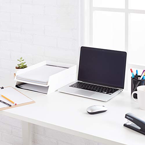 AmazonBasics Organizador de plástico, bandeja para cartas, blanco, paquete de 2