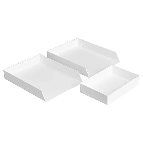 AmazonBasics Paquete de organizadores de plástico, bandeja para cartas (paquete de 2) y bandeja para accesorios, blanco
