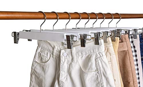 Amber Home 20 Unidades 36cm Perchas de Madera Blancas para Pantalones Faldas Calcetines y Ropa Interior con Pinzas