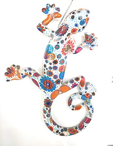 Ambiance Sud – Salamandra de resina - Modelo grande de 23 cm, con motivos florales, color turquesa (foto no contractual)