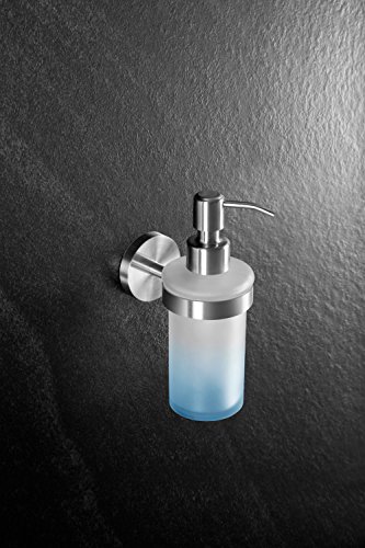 Ambrosya® | Dispensador de jabón Exclusivo Hecho de Acero Inoxidable | Cuarto de baño Soporte de Vidrio Soporte de jabón Jabonera Dispensador de Plato Inodoro (Acero Inoxidable (Cepillado))