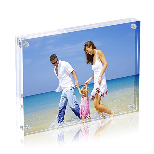 AMEITECH Marco de la Foto de Acrílico de 13x18 cm, Marcos Magnéticos del Cuadro, Soporte de 10 + 10MM Grueso en Escritorio o Tabla, Claro