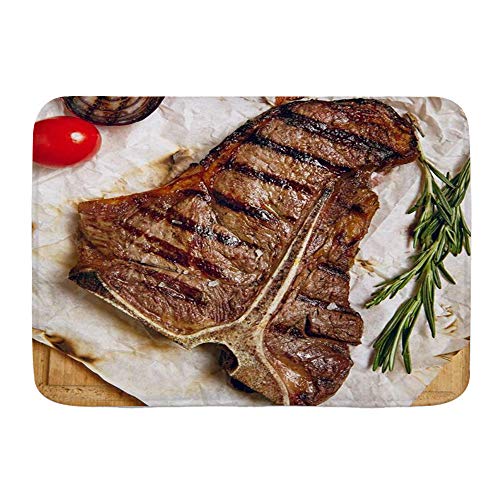 AMIGGOO Alfombrillas para baño, Parrilla Gourmet Restaurante Lomo Filete Tomate Cocido Menú Hueso Comida Sabroso Parrillada,con Respaldo Antideslizante,29.5"X17.5"