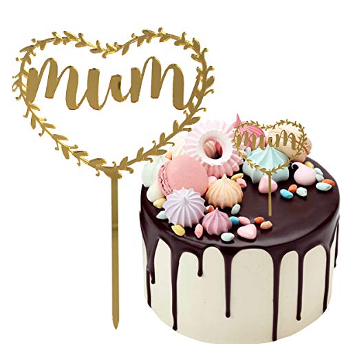 Amosfun 5 UNIDS Mum Torta Toppers Día de la Madre Guirnalda Pastel Frutas Selecciones Postre Mesa Suministros Decorativos (Dorado)