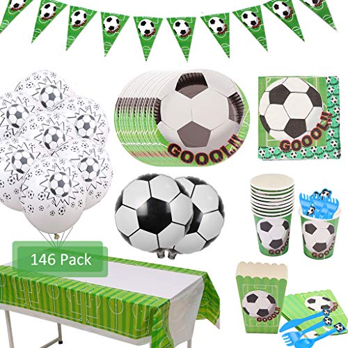 Amycute 146 Piezas 20 Invitados Vajilla de fútbol cumpleaños Adulto, Vajilla Diseño fútbol Verde Desechable Vasos, Platos, Servilletas, para Fiestas con Temas de fútbol, Fiestas de cumpleaños