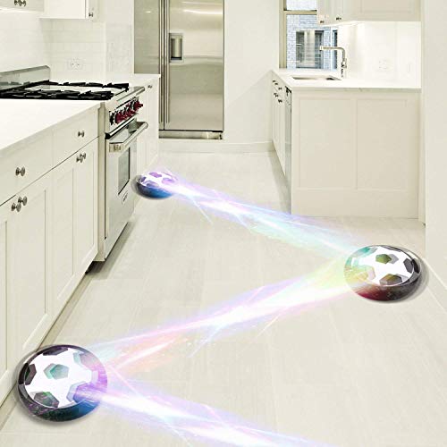 amzdeal Air Football Kit Juguete Balón de Fútbol（1 x Air Hover Ball+1 Mini Soccer +1 Goal de Fútbol +1 Aguja de Gas） Aire Fútbol para Actividades Interiores o Exteriores con Luz LED y música (2 Goal)