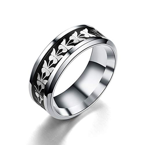 AnazoZ Anillos Pareja Acero Inoxidable Mariposa Anillos Boda Mujer Negro Plata Anillo Talla 22