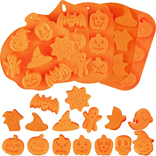Aneco 5 moldes de silicona para hornear de Halloween con calabaza, chocolate, magdalenas, murciélago, forma de fantasma, para Halloween, cocina, herramientas de horneado