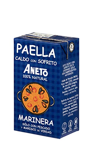 Aneto 100% Natural - Caldo para Paella de Pescado y Marisco - caja de 6 unidades de 1 litro