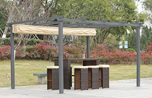 Angel Living [Actualizado] Pérgola de Aluminio con Techo Retráctil, Pabellón con Diseño Elegante, Cenador con Tela de Poliéster Resistente al Agua y a UV, Uso para el Exterior (3 x 4, Beige)