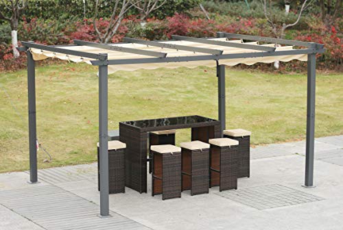 Angel Living [Actualizado] Pérgola de Aluminio con Techo Retráctil, Pabellón con Diseño Elegante, Cenador con Tela de Poliéster Resistente al Agua y a UV, Uso para el Exterior (3 x 4, Beige)