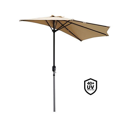 Angel Living Half Circular Parasol, Sombrilla Semicircular 270cm de Aluminio, Mástil Central de Aluminio de 38 mm, Para Jardín Patio (Beige)