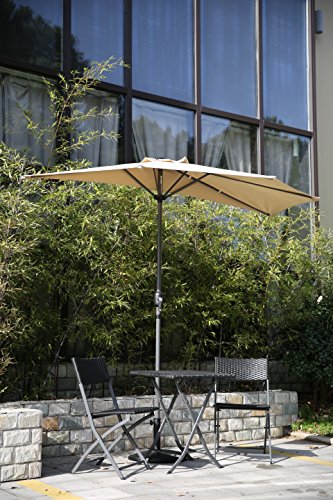 Angel Living Half Circular Parasol, Sombrilla Semicircular 270cm de Aluminio, Mástil Central de Aluminio de 38 mm, Para Jardín Patio (Beige)