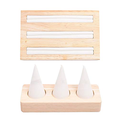 Anillo De Madera Bandeja De La Pantalla Rectángulo Capacidad Larga 3 Ranuras, Anillo De Dedo De Madera Escaparate Exhibidores 3 Cono Organizador De Fo