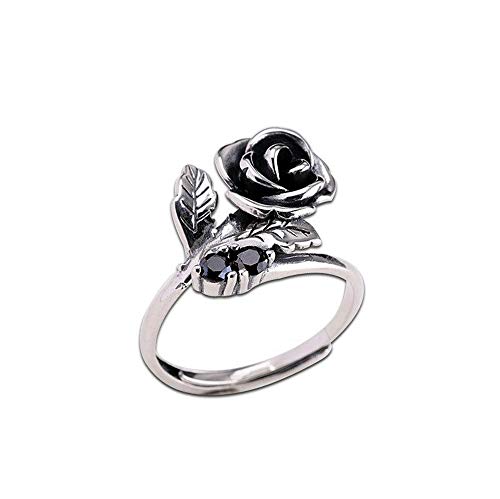 Anillo vintage de flores de rosa para mujer S925 plata ajustable floral Wrap Open Girl Ring tamaño 6-15