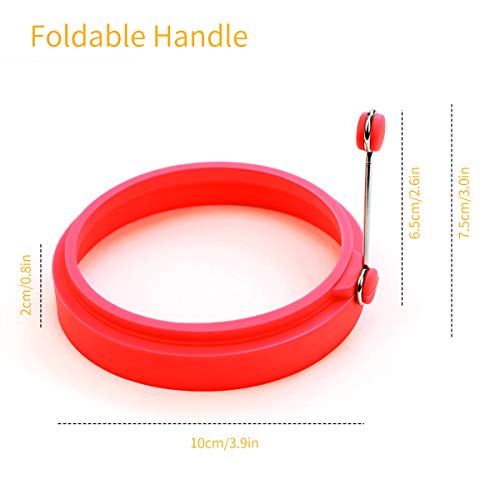 Anillos de huevo para freír, Welltop, paquete de 4 anillos de huevo antiadherentes de silicona para huevos fritos, tortitas, tortillas, crumpets (rojo)