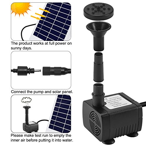 Ankway Bomba Solar 12V con Cable de 3,25M/128, 5W Kit Bomba de Agua Solar Sumergible con Soporte para jardín Estanque Patio Piscina poza, la circulación del Agua, Flujo máximo 380L/H(84gal /h)