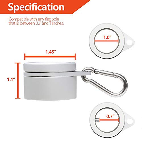 Anley Anillos de Montaje de Asta de Bandera de Aluminio, Contraenrollamiento 360° con Mosquetón para Asta de Bandera de 2,5 cm de Diámetro (Plateado, Paquete de 2)