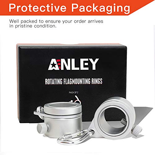 Anley Anillos de Montaje de Asta de Bandera de Aluminio, Contraenrollamiento 360° con Mosquetón para Asta de Bandera de 2,5 cm de Diámetro (Plateado, Paquete de 2)