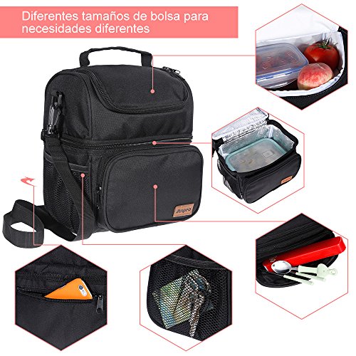 Anpro Bolsa térmica Porta Alimentos Bolsa de Almuerzo con Doble Compartimentos Aislamiento Bolso para Hombres,Mujere,Bebé, Niños