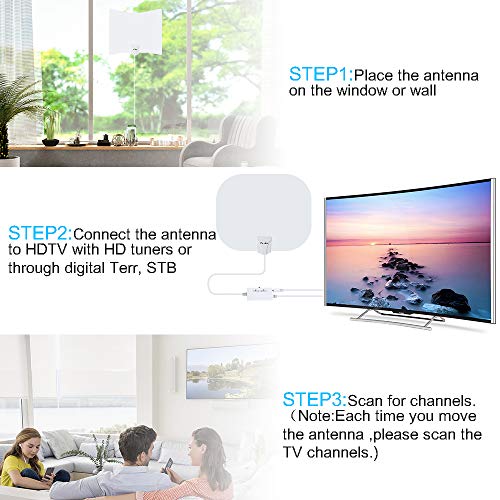 Antena de TV Interior, Oval Negro Antena de TV Digital para Interiores de Alcance de 180KM con Amplificador Inteligente de Señal, Adecuada para Canales de TV Gratis 1080P 4K, Cable Coaxial de 5M