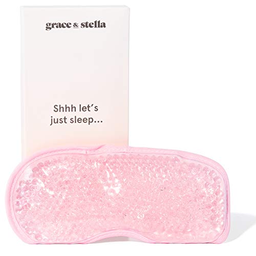 Antifaz para Dormir para terapia de frío y calor - Perlas frías de gel de rosa para ojos hinchados Alivio para el dolor de cabeza Migraña Enrojecimiento Cómodo y súper gel suave máscara de ojo