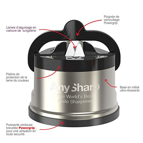 AnySharp Pro Afilador de Cuchillos (Metal) con Ventosa, Metal Cepillado