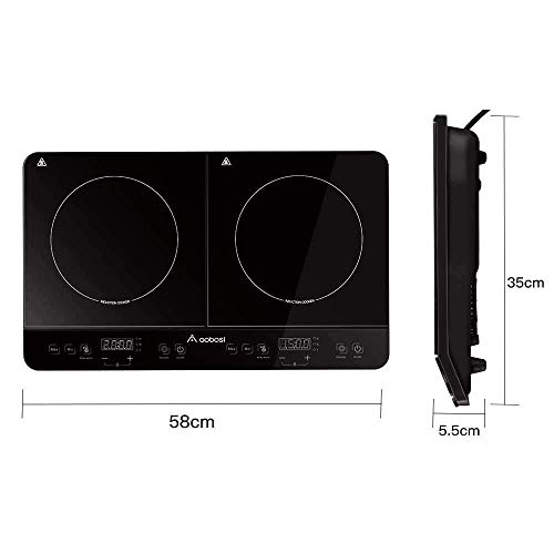 Aobosi Placa de inducción, Doble Placa de inducción, Cocina eléctrica portátil, Sensor táctil y Placa de Cristal, función de Temporizador de 4 Horas, 3500 W …