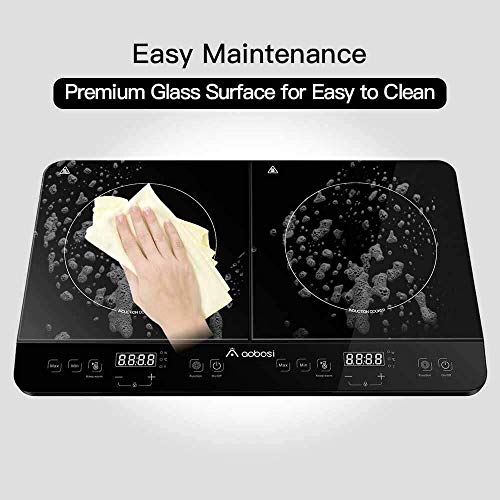 Aobosi Placa de inducción, Doble Placa de inducción, Cocina eléctrica portátil, Sensor táctil y Placa de Cristal, función de Temporizador de 4 Horas, 3500 W …