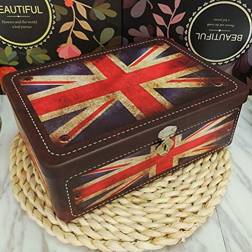 Aoneky Caja de Almacenaje con Tapa y Candado Llave - Caja Decorativa de Almacenaje de Metal Hojalata, Caja Metálica con Dibujo de Bandera del Reino Unido, Decoración de Hogar Casa, Estilo Retro