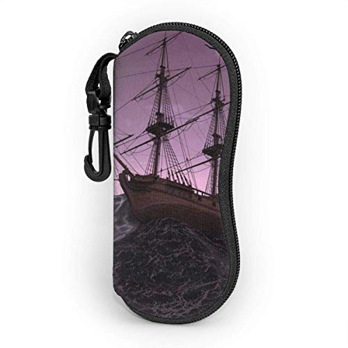 AOOEDM Estuche para gafas suave con mosquetón, Estuche portátil para gafas de sol Vela Barco viejo Pirates Storm