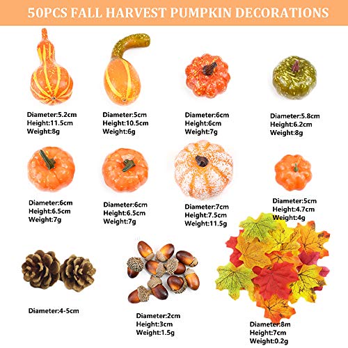 Aoweika - Decoración de otoño para Halloween, diseño de calabazas artificiales y calabazas, hojas de arce, conos de pino, bellotas falsas pequeñas calabazas, decoración de otoño