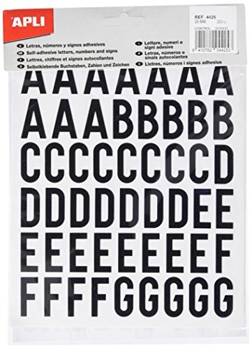 Apli 4425 - Pegatinas, letras, números, signos, 25 mm, color negro