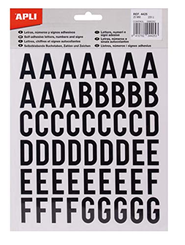 Apli 4425 - Pegatinas, letras, números, signos, 25 mm, color negro
