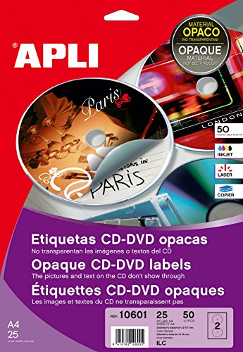 Apli - Paquete De 200 Etiquetas Cd/Dvd Clásicas Cobertura Total 117/18