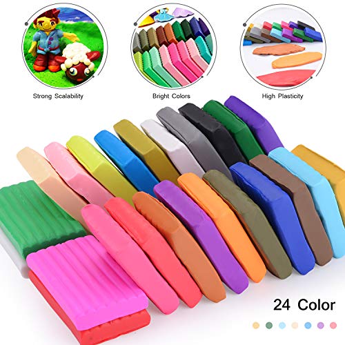 Arcilla Polimérica 24 colores, Segura y No Tóxica Horno Bake Modelado Craft Set regalo ideal para niños