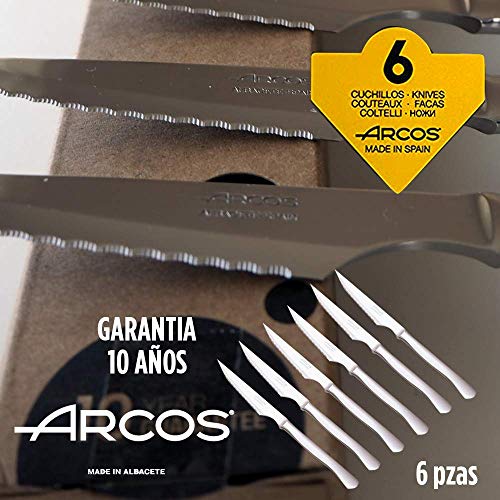 Arcos Cuchillos de Carne, 6 Piezas, Cuchillos Chuleteros, Acero Inoxidable, (Caja Cartón)