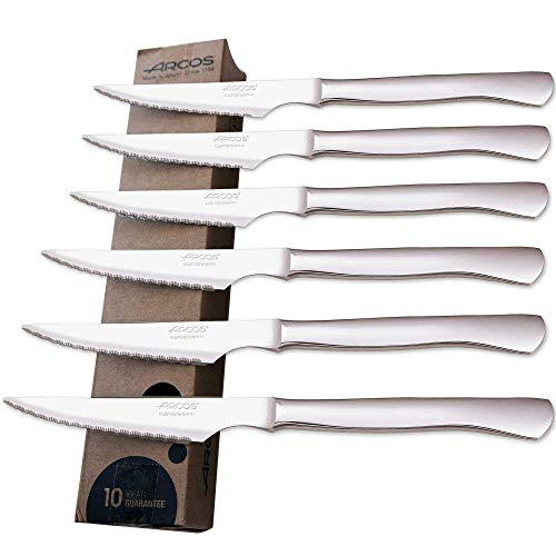 Arcos Cuchillos de Carne, 6 Piezas, Cuchillos Chuleteros, Acero Inoxidable, (Caja Cartón)