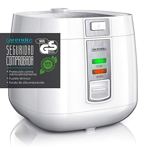 arendo - Arrocera vaporera - Función de cocción al Vapor - Capacidad de 1,4 L - con Olla Interior Antiadherente extraíble Tapa Vaso medidor Espumadera Accesorio para cocer al Vapor - 540 W