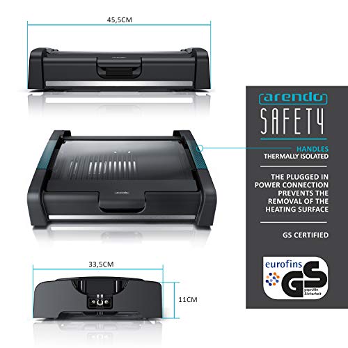 arendo - Barbacoa de Mesa Barbacoa eléctrica Gourmet- 1650 W - Cubierta de Cristal - para Balcones Jardines Interiores - Revestimiento Antiadherente - Regulación de Temperatura con 5 Niveles