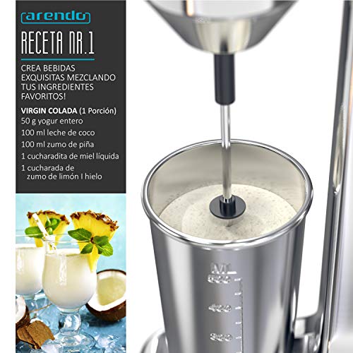 arendo – Batidora eléctrica - Mezclador de Bebidas - Recipiente de 500 ml | 100 W, 22.000 RPM, 2 Niveles de Velocidad – Prepara Bebidas de proteínas, Batidos y cócteles
