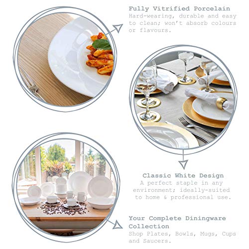 Argon Tableware Juego de Platos hondos Blancos para Sopa o Pasta - Borde Ancho - 230 mm - Pack de 6