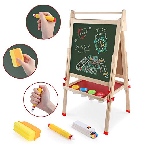 Arkmiido Pizarra Infantil con pies Regulables ,Pizarra Madera Infantil,Caballete Pintura Niños, 4 En 1 ,Pizarra magnética Infantil