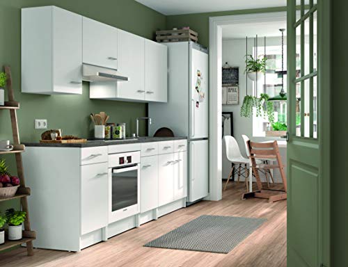Armario bajo de cocina, blanco, de 60cm, con 1 puerta y 1 cajón