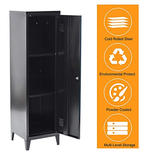 Armario metálico,Armario Archivador,Mueble Archivador ,Armario de Metal Alto, Armario con Columna,Armario Oficina con 2 Estantes con Cerradura y Llave para(Negro,127*40*58cm)