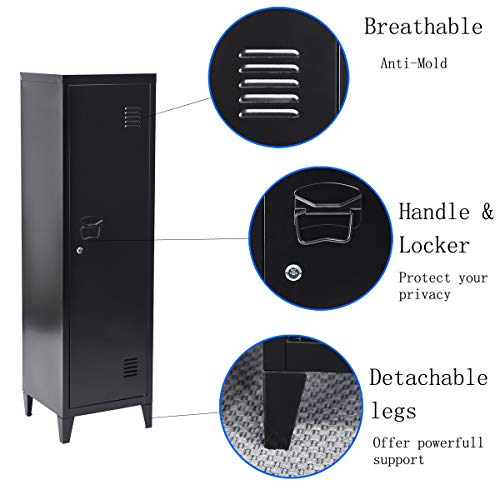 Armario metálico,Armario Archivador,Mueble Archivador ,Armario de Metal Alto, Armario con Columna,Armario Oficina con 2 Estantes con Cerradura y Llave para(Negro,127*40*58cm)