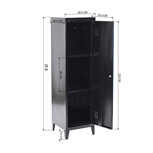 Armario metálico,Armario Archivador,Mueble Archivador ,Armario de Metal Alto, Armario con Columna,Armario Oficina con 2 Estantes con Cerradura y Llave para(Negro,127*40*58cm)