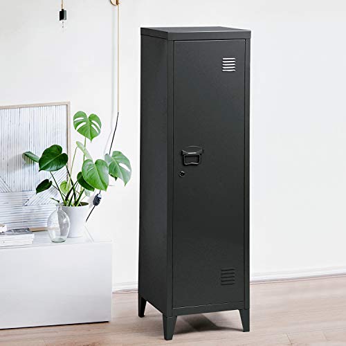 Armario metálico,Armario Archivador,Mueble Archivador ,Armario de Metal Alto, Armario con Columna,Armario Oficina con 2 Estantes con Cerradura y Llave para(Negro,127*40*58cm)